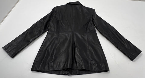 Brooks Brothers 346 Women's Black 100% Leather 4-Button Tailored Jacket Size S