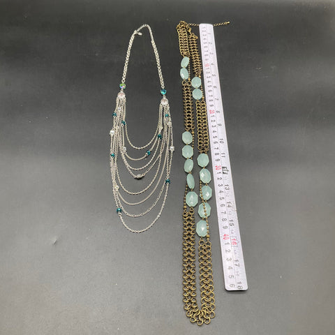 Cookie Lee Costume Jewelry Lot of 2 Necklaces Gold Tone Silver Tone Boho Style