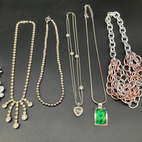 Fashion Jewelry Necklace Lot 9 Count Silver Tone Rose Gold Tone Rhinestone