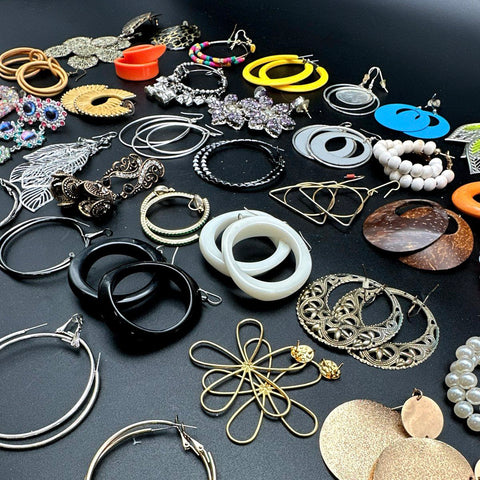 Vintage Modern Costume Jewelry Lot 45+ Pairs Earrings Hoops Dangles Boho