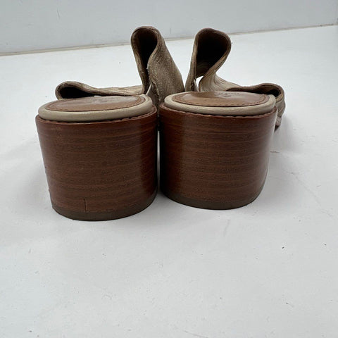 Frye Cindy Wave Off White Leather Mule Slide Heels Size 9.5