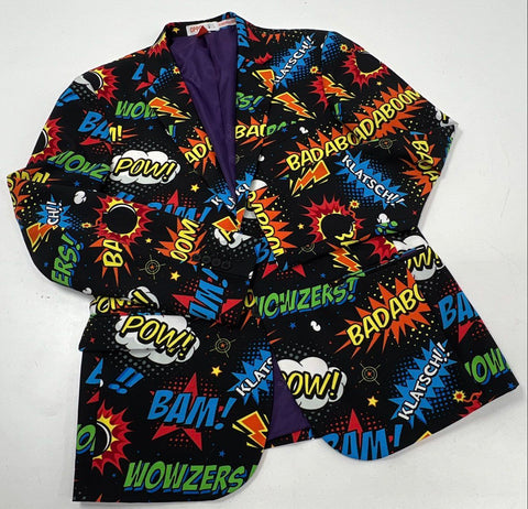 Oppo Suits Men's 3-Piece Suit Set Comic Book Pop Art POW BAM Multicolor US 42