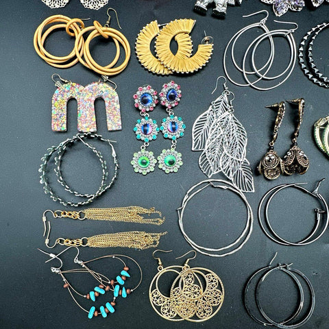 Vintage Modern Costume Jewelry Lot 45+ Pairs Earrings Hoops Dangles Boho