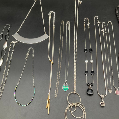 Anne Klein & Modern Fashion Jewelry Lot 15 Necklaces Silver Gunmetal Pendants
