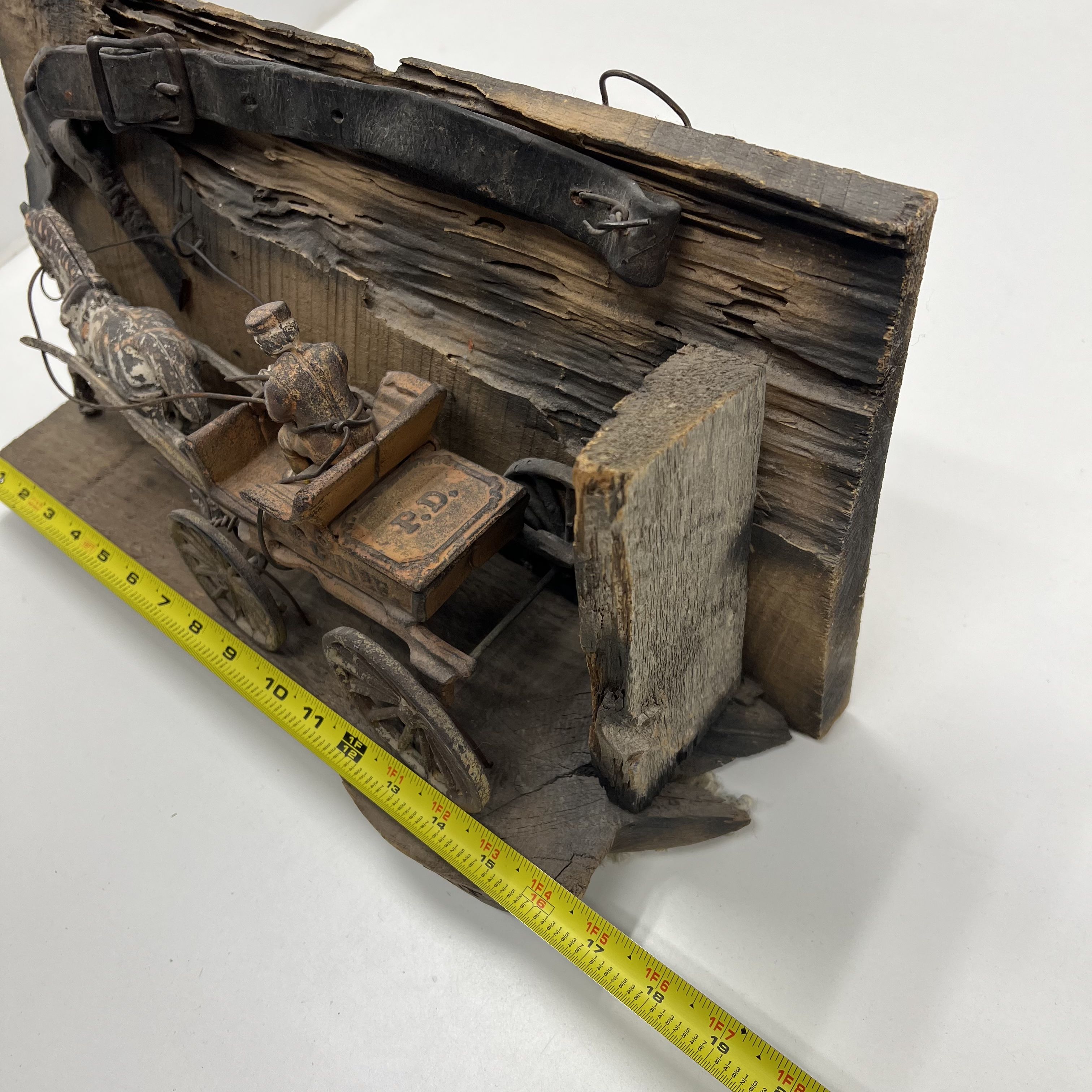 Vintage Cast Iron Police Chief Wagon Horse Primitive Folk Art Wood Display