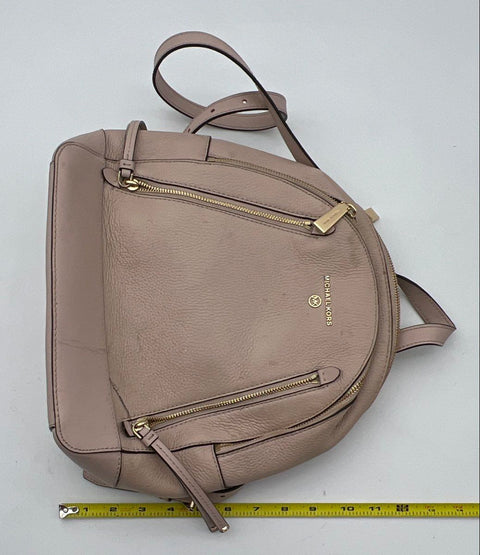 Michael Kors Pink Pebbled Leather Rhea Zip Medium Backpack Gold Tone Hardware