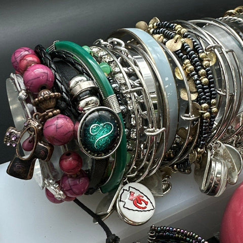 Mixed Costume Jewelry Lot Bangles Beaded Sports Charms Evil Eye Fashion 45pc