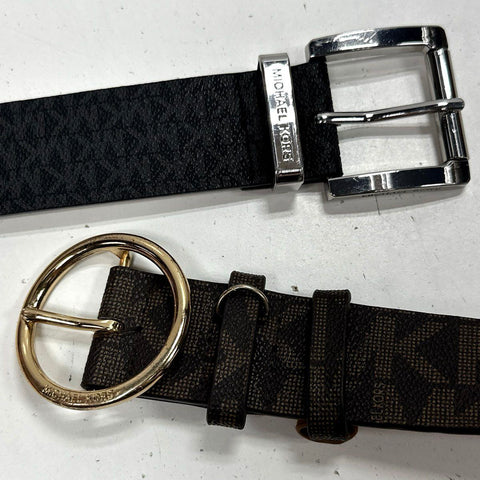 Michael Kors Women's Monogram Belts Lot 2 Black Brown Gold Silver Sz M L NWT