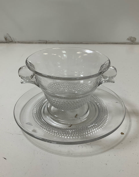 Duncan & Miller Clear Glass Teardrop Mayonnaise Bowl & Underplate Vintage