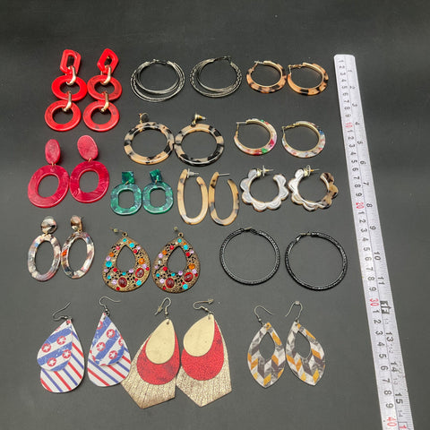 Fashion Earring Lot 15 Pairs Statement Hoops Resin Acrylic Faux Leather Boho