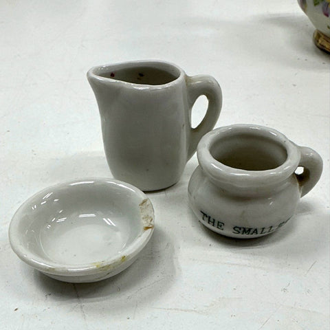 Vintage Miniature Child's Tea Set Lot 25pc Porcelain Plates Cups Teapot Metal