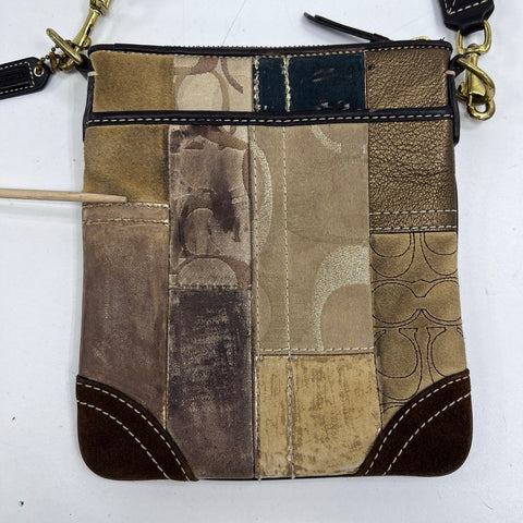 Coach Vintage Brown Patchwork Signature Canvas Suede Crossbody Swingpack Bag