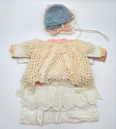 Vintage 50s 60s Baby Clothes Lot Crochet Cardigans Bonnets Cotton Gowns 1lb