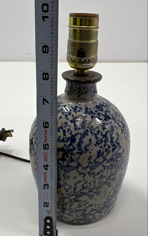 Vintage Spongeware Ceramic Table Lamp Blue and White Splatter Glaze 10 Inch