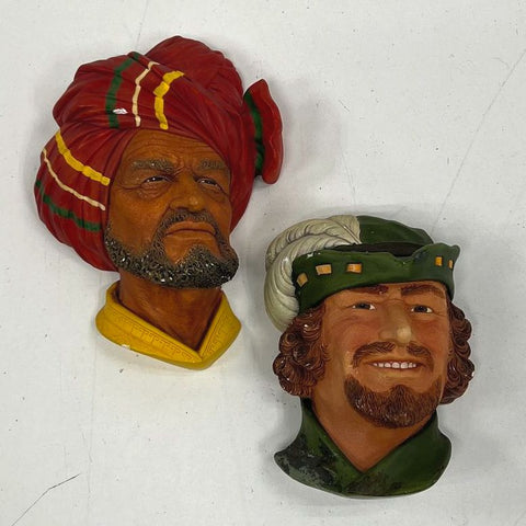 Vintage Legend Products Robin Hood & Bossons Punjabi Chalkware Wall Head Lot