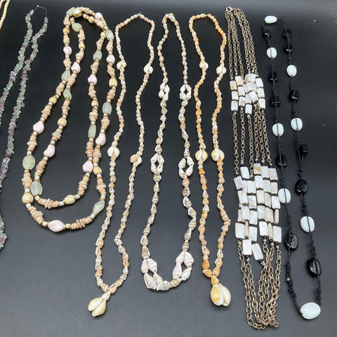 Vintage Boho Necklace Lot 10 Shell Beaded Gemstone Mother of Pearl Coastal