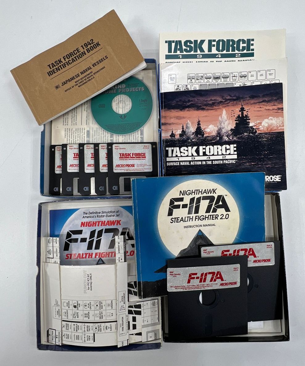 Vintage F-117A & Task Force Micro Pose Floppy PC Disc Game Lot with Accessories