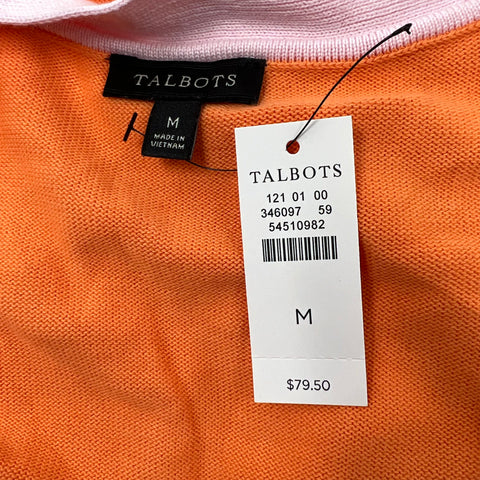 Talbots NWT Orange Pink Colorblock Ribbed Trim Cardigan Sweater Womens Size M