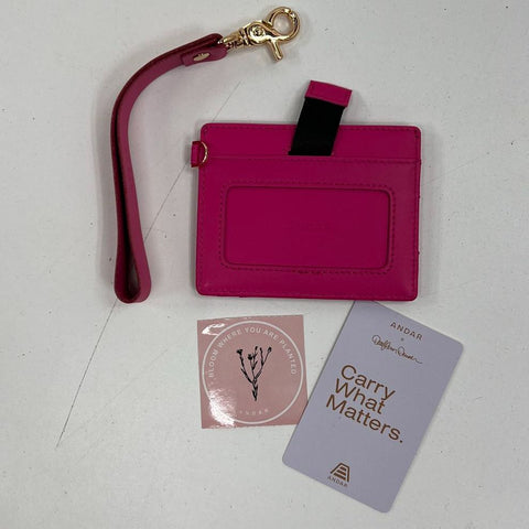 New Andar The Denner Wallet Pink Boa Leather Card Holder ID Case Gold Hardware