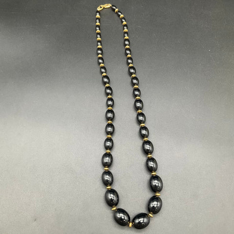 Vintage Napier Costume Jewelry Lot of 2 Gold Tone Cube & Black Bead Necklaces