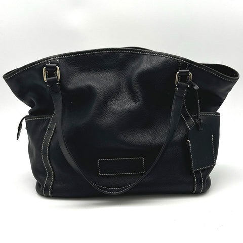 Dooney & Bourke Black Pebbled Leather Shoulder Tote Bag Pink Gingham Lining