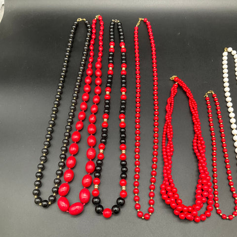 Monet Trifari Napier Vintage Beaded Necklaces Red Black White Jewelry Lot of 10