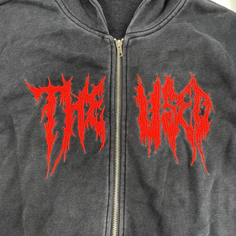 The Used Men's Black Full Zip Hoodie Tour 2024 Graphic Barbed Wire Metal Sz XL
