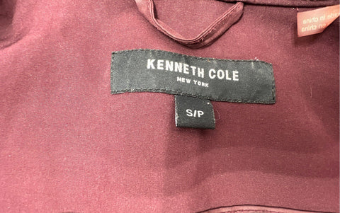 Kenneth Cole Women's Burgundy Softshell Asymmetrical Zip Belted Trench Coat Sz S