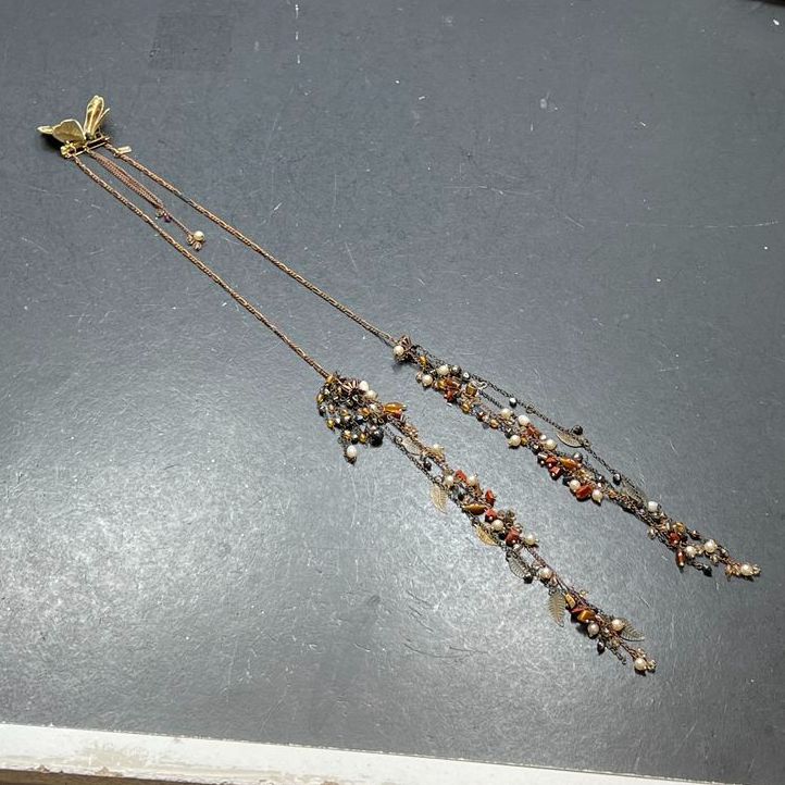 Y2K Vintage Eclissi Ever Autumn Butterfly Collar Pin Necklace Tiger's Eye