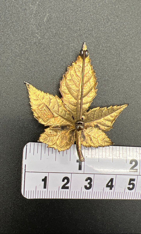 Flora Danica Copenhagen Gold Gilt Sterling Silver Leaf Brooch Earring Set