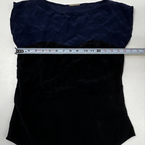 Loeffler Randall Women's Navy Black Colorblock Silk Cap Sleeve Blouse Sz 6