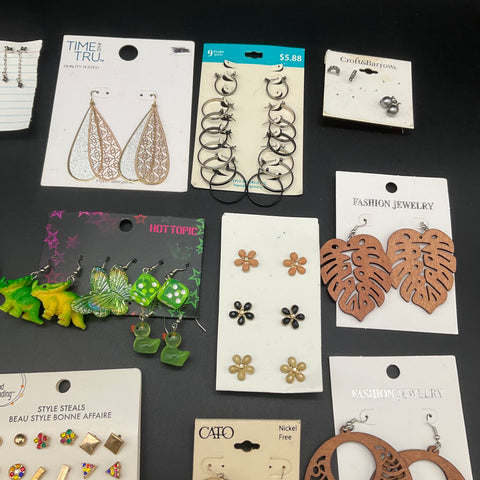 Fashion Earring Jewelry Lot Cato Hot Topic Time and Tru Wood Hoops Studs 45+ Pr