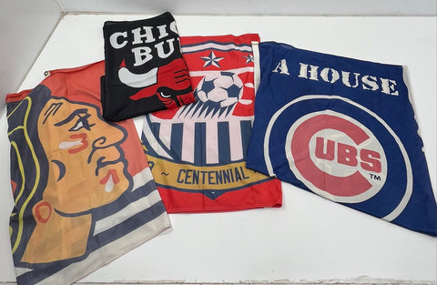 Chicago Bulls Cubs White Sox Blackhawks 4 Sports Flag Lot NBA MLB NHL Soccer