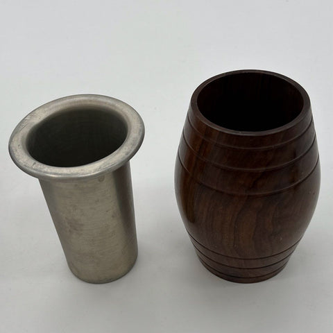 Vintage Barrel Wood Cups with Metal Liners Set of 6 Turned Wood Tumblers