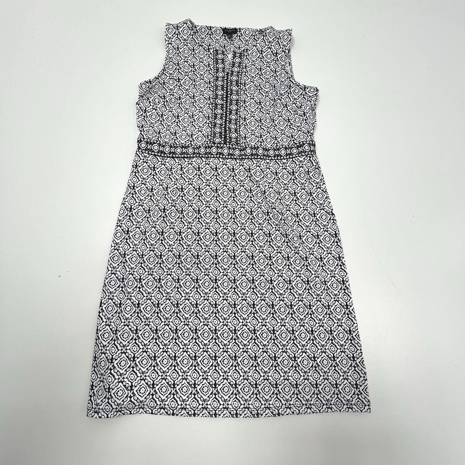 Talbots Geometric Medallion Knit Sheath Dress Black White Womens PL NWT