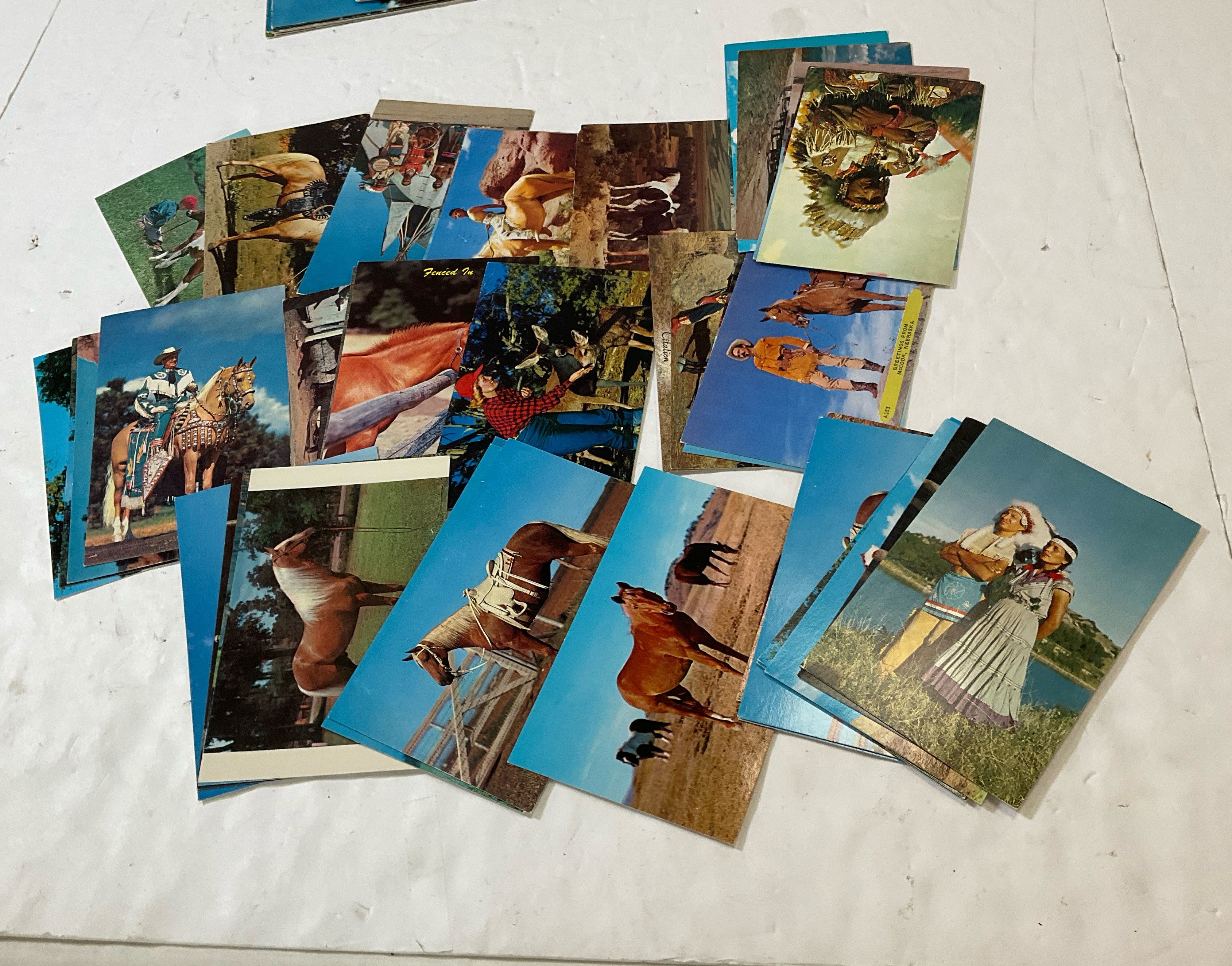 Lot Of Vintage Western Postcards Cowboy Cowgirl Horses Native Americans Unused