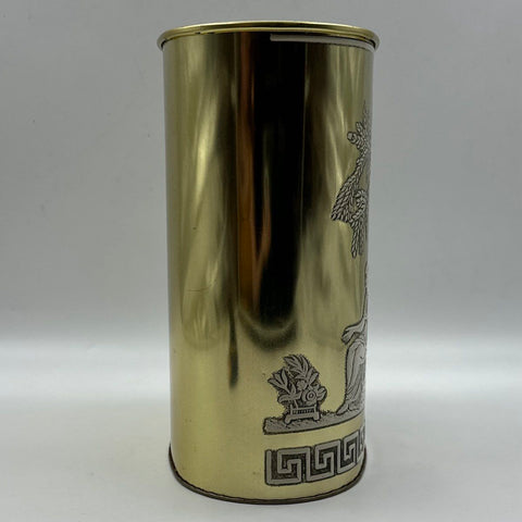 Vintage Brass Tone Metal Waste Basket Neoclassical Classical Greek Key USA