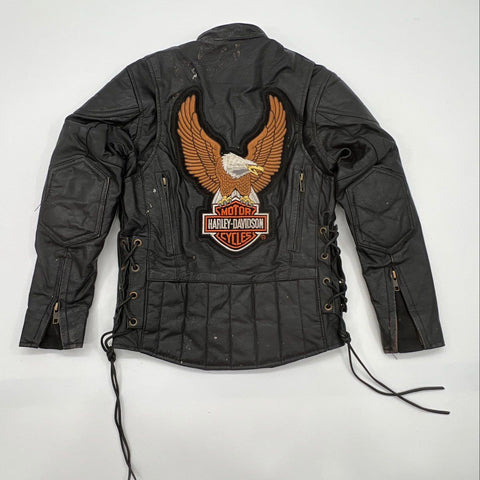 Vintage Harley-Davidson Kids Leather Biker Jacket Eagle Patch Sz XS