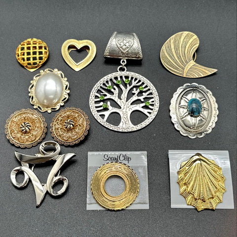 Vintage 80s 90s Women's Scarf Clips Slides Lot Gold Silver Tone Tree of Life