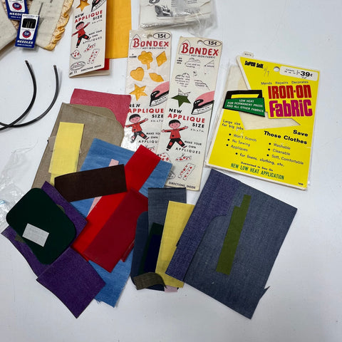 Vintage Sewing Lot Butterick Patterns Bondex Patches Boye Needles Notions