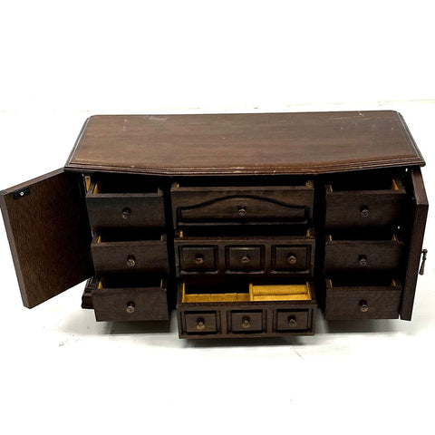 Vintage Wood Sideboard Jewelry Music Box Secret Drawer Tested Works