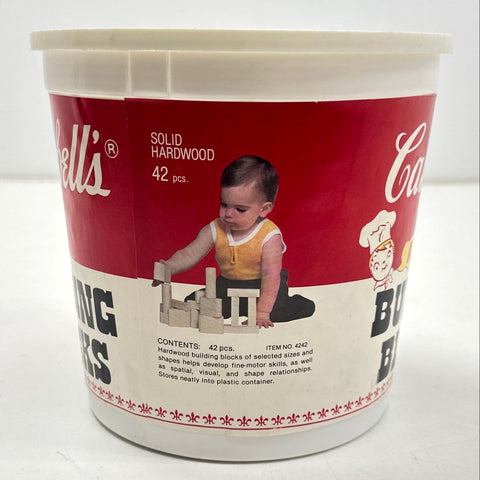 Wooden Building Blocks Campbell's Kids Hardwood 42 Piece Set Vintage 1980 Bucket