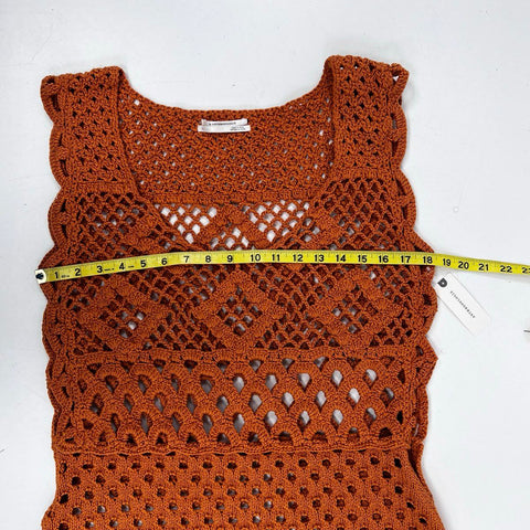 By Anthropologie Women's Rust Orange Crochet Open Knit Maxi Dress Sz L NWT