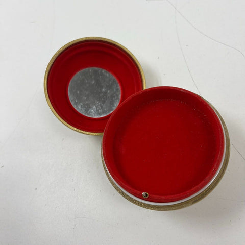 Vintage 70s Lady-Mate Gold Musical Powder Jar Trinket Box Sankyo Jeweled Lid