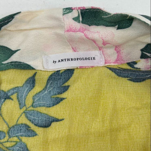 Anthropologie Peony Kimono Yellow Green Floral Open Front Jacket Cardigan