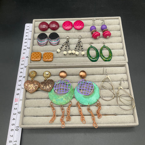 Vintage 1980s 1990s Boho Retro Costume Jewelry Earrings Lot 12 Pairs Geometric