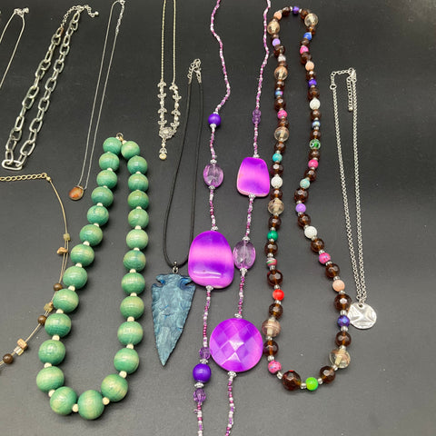 Fashion Jewelry Lot 13 Necklaces Beaded Chain Pendants Boho Eclectic Mix