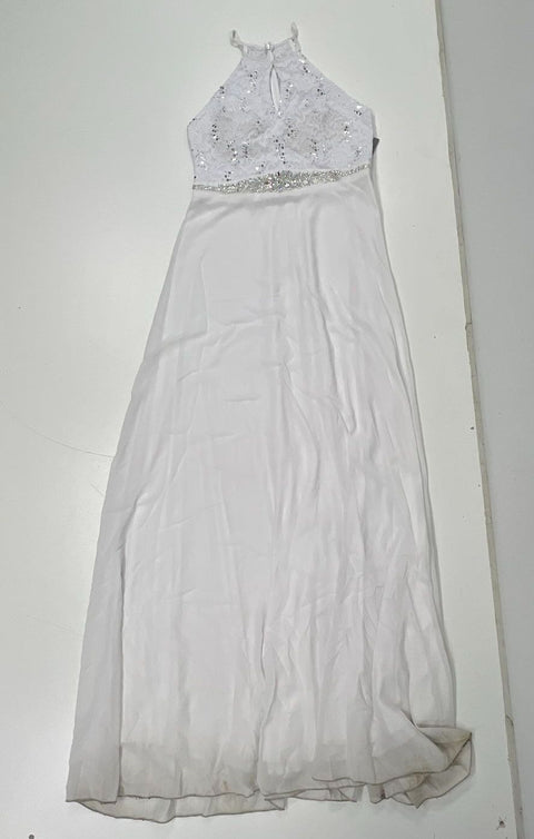 Lot of 2 La Scala White Halter Gown Jeweled Lace Bodice Prom Formal Dress