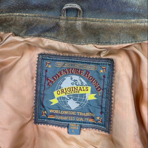 Vintage 90s Adventure Bound Suede Leather Distressed Bomber Jacket Sz L