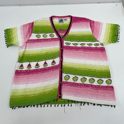 Storybook Knits Vintage Y2K Watermelon Beaded Handknit Cardigan Women's 3X